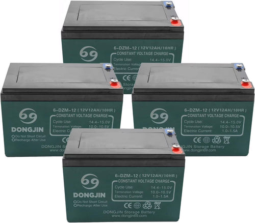 4PCS 6-DZM-12 12V 12AH Rechargeable Battery for Electric Bike Scooter Go Kart 6"(L) x 4"(W) x 4"(H)