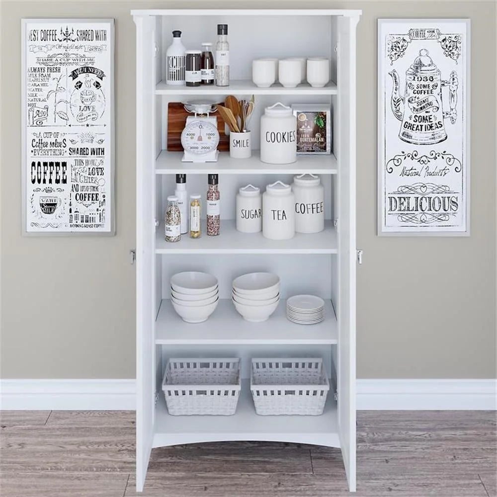Bowery Hill Farmhouse Engineered Wood Tall Storage Cabinet with Doors in Black