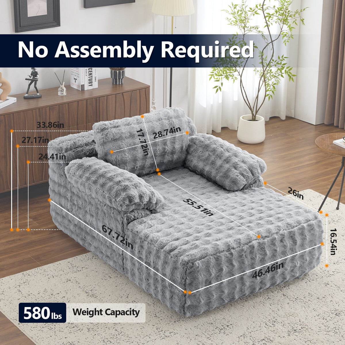Ktaxon 68" Lounge Chair, Bubble Fleece Fabric Sofa Bed, Boneless Sleeper Chaise with Removable Backrest & Pillow-Top Armrests for Living Room White