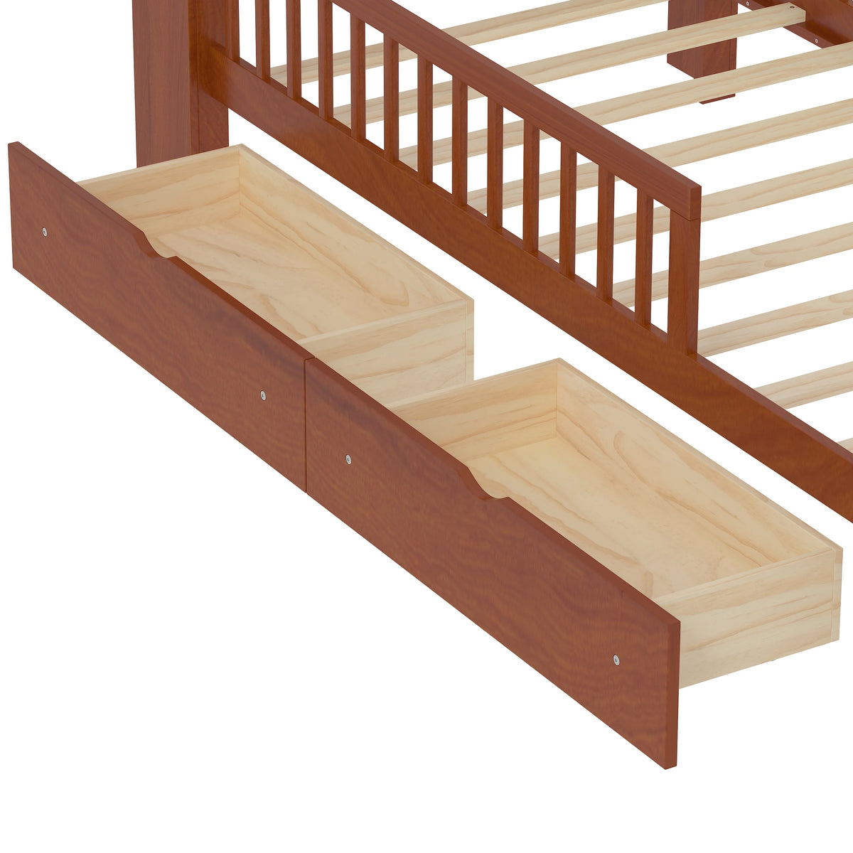 Euroco Wood Twin Size Platform Bed with Storage Headboard and Drawers, Low Profile Bed with Guardrails for Kids and Toddlers, White