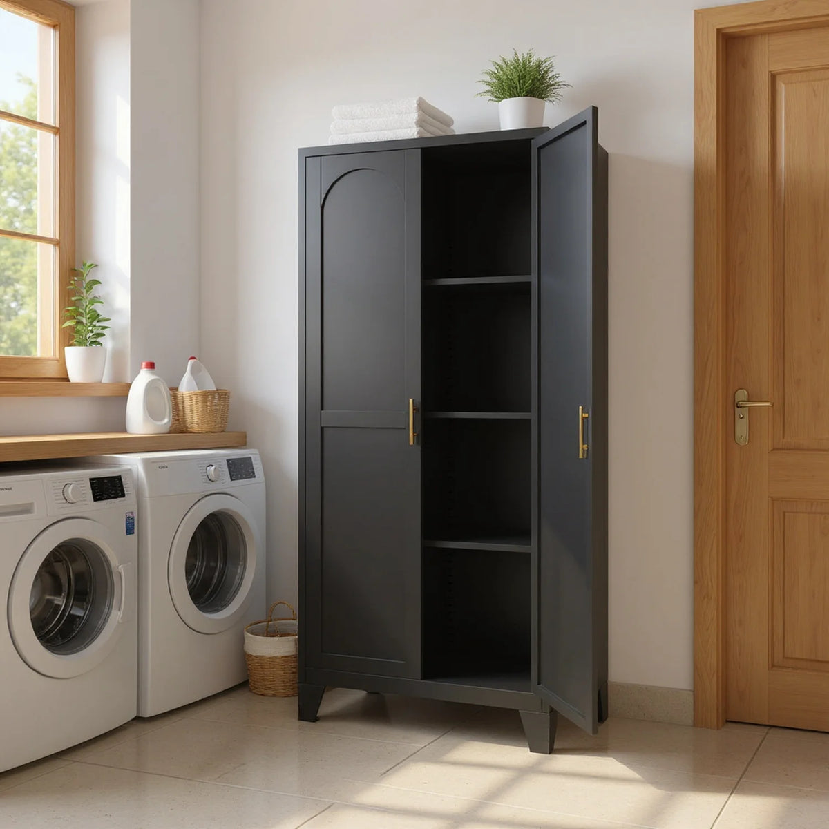 Homy Casa 70.8" White Tall Storage Cabinet with 4 Adjustable Shelves for Kitchen, Pantry Cupboard