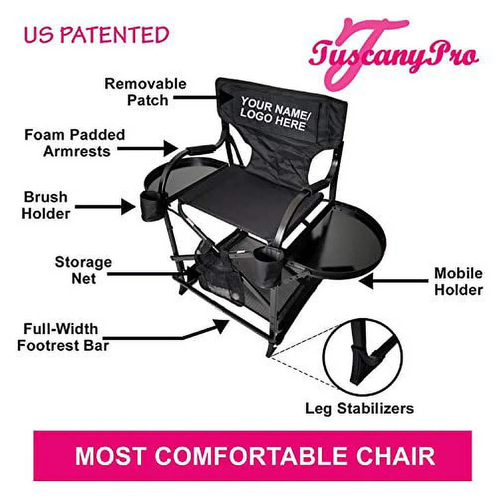 TuscanyPro Portable Makeup Artist Chair with Storage Cart & Umbrella Light Set - Perfect for Makeup, Salons, Movie Sets - Italian Design - 29 Inch Seat Height