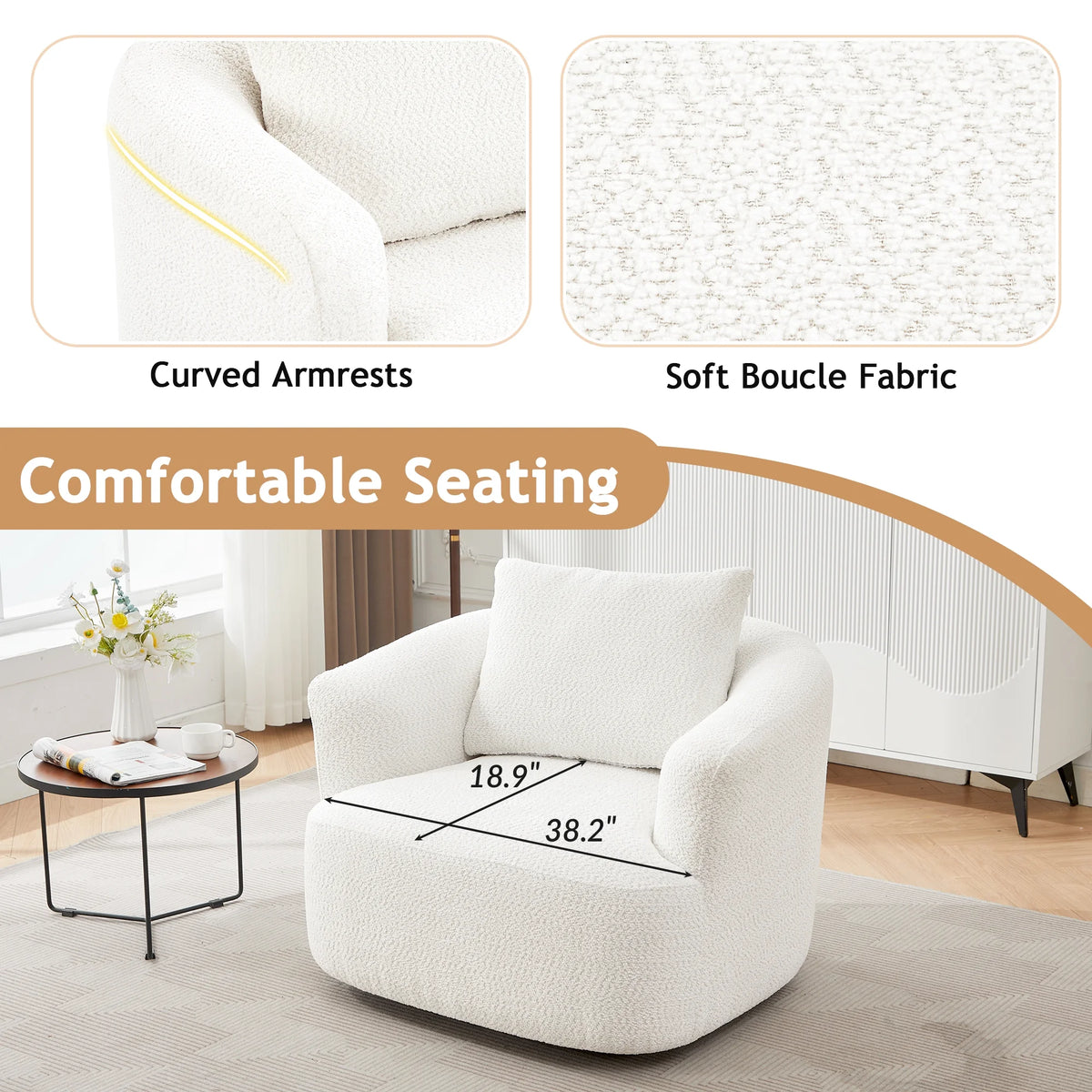 Harper & Bright Designs 360�� Swivel Accent Chair, Barrel Chair Swivel Upholstered Sofa Chair with Cushion for Living Room Office, Beige