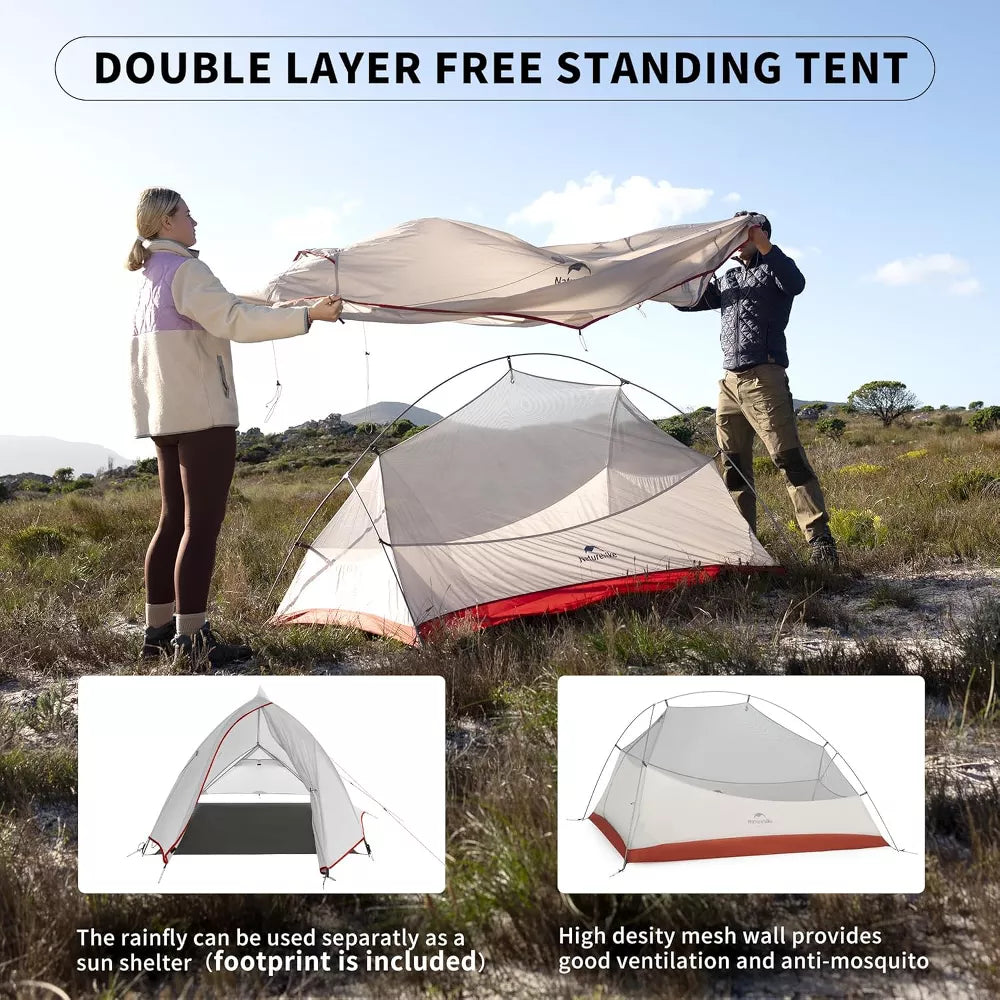 Naturehike 2 Person Tent Lightweight Backpacking Tent with Footprint - Free Standing Ultralight Camping Hiking Backpack Tents, 7.22×5.25ft, Sand
