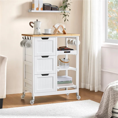 Alden Design 33" H Kitchen Storage Serving Cart for Kitchen Dining Room Bar, White