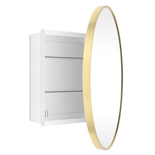 WallBeyond Bathroom Medicine Cabinet with Round Mirror Aluminum Framed 24", Gold