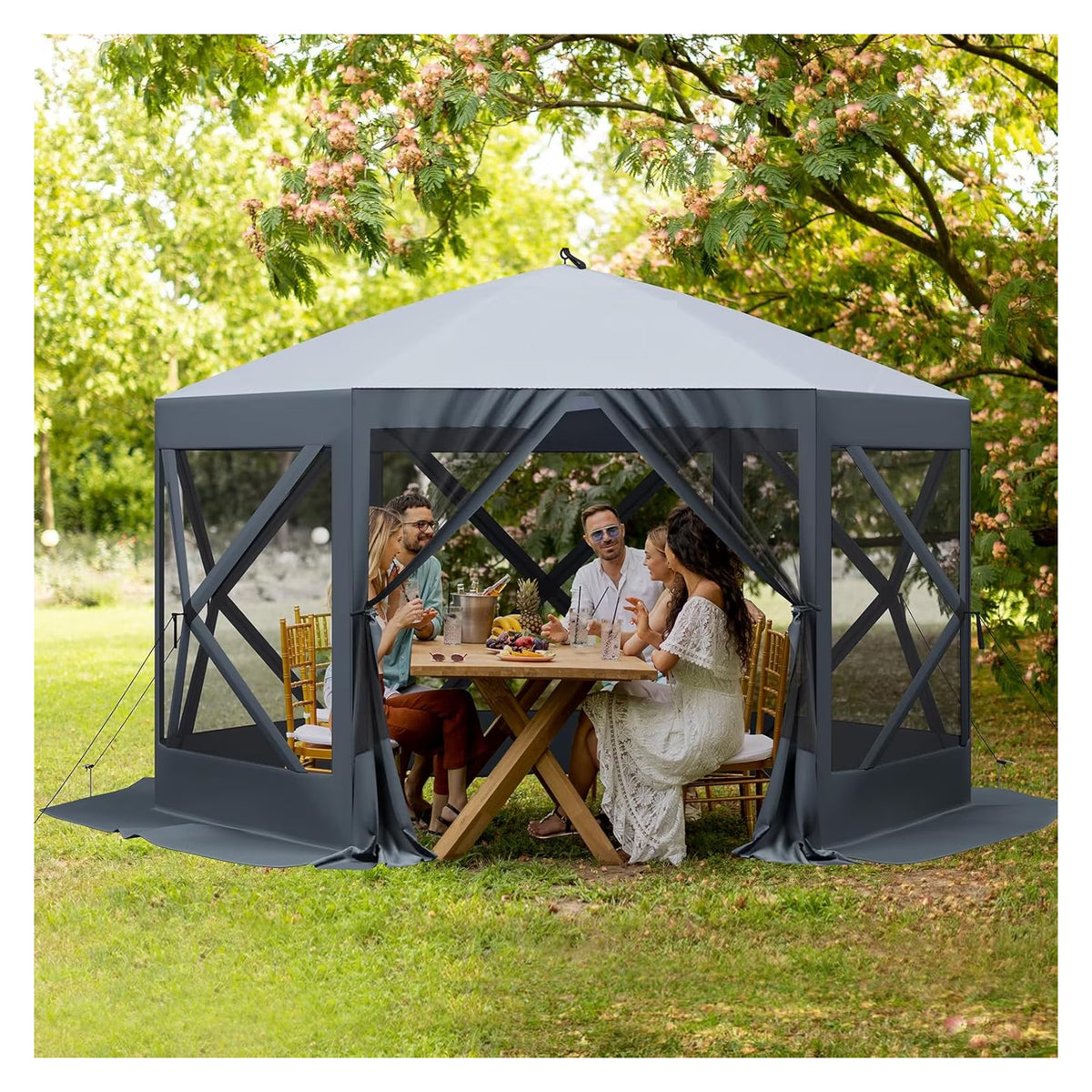 Pop Up Gazebo,Portable Outdoor Camping Canopy Screen Tent With Waterproof 6 Sidewalls&Mosquito Netting,Easy Up Windproof & Waterproof Party Tent For Lawn Garden Backyard,Grey/Brown