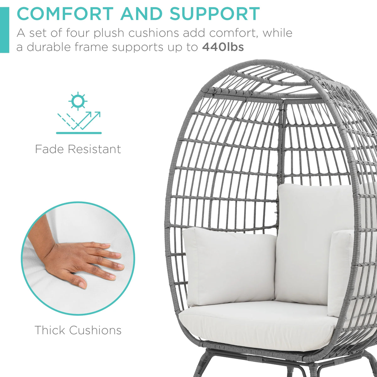 Best Choice Products Wicker Egg Chair Oversized Indoor Outdoor Patio Lounger w/ Steel Frame, 440lb Capacity - Black