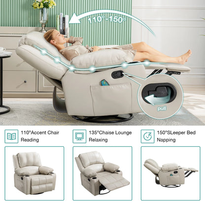 JONPONY Manual Recliner Chair with Heat Therapy and Massage Function, Heavy Duty Reclining Mechanism Massage Chair, Elderly Single Rocker Sofa with Cup Holders for Bedroom Home Theater,Black