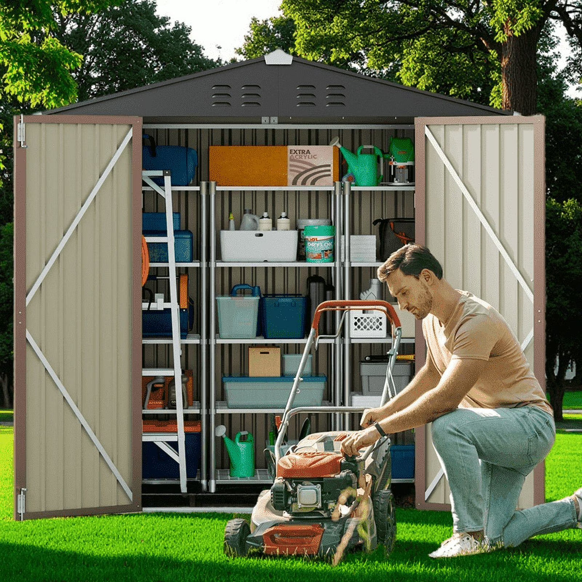 Lofka 6 x 4ft Shed and Outdoor Storage , Durable Metal Garden Shed  with Lockable Door, Weather-Resistant Steel Tool Shed for Backyard, Patio, Grey