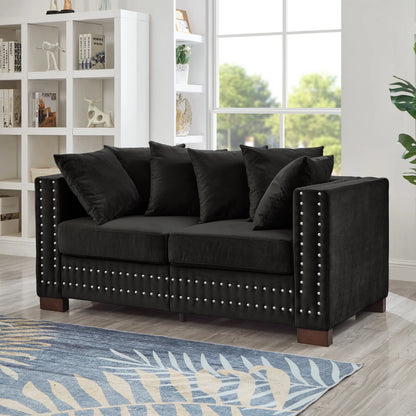 Modern Velvet Sofa Set 2+3 Seater Sofa Loveseat Couch with Silver Nail Trim, Square Armrests and Hidden Storage, Luxury Living Room Couch with Pocket Spring Cushions