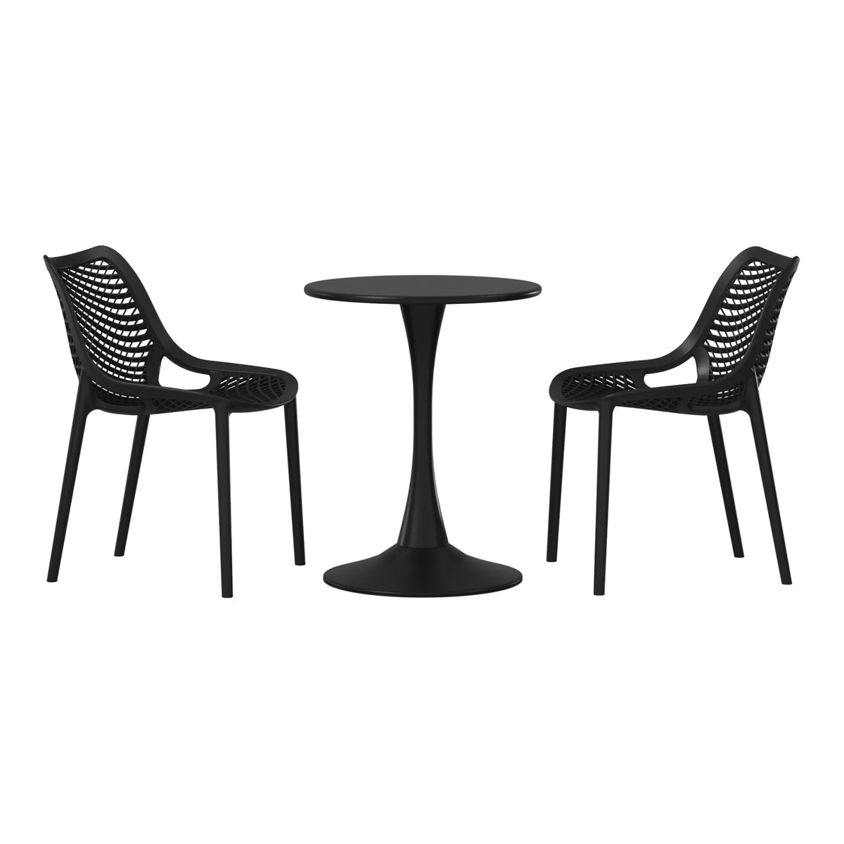 WestinTrends Playa 3-Piece Outdoor Round Metal Dining Table Set And Stackable Resin Patio Dining Side Chairs, Olive Green
