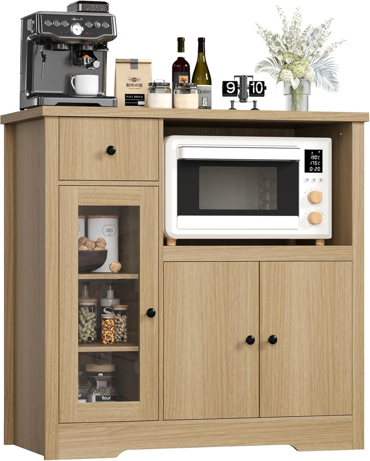 Kitchen Microwave Cabinet with Storage,Buffet Sideboard with 3 Doors, 1 Drawer & Adjustable Shelves, Pantry Storage Cabinet, White