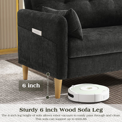 BedLuxury 47'' Wide LoveSeat, 2-seat Chenille sofa with 2 Pillows for Living Room and Small Spaces, Dark Grey