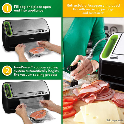 Foodsaver V4400 2-in-1 Vacuum Sealer Machine with Automatic Bag Detection and Starter Kit | Safety Certified | Black and Silver