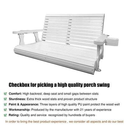 Fortune Candy 3 Person Outdoor Wood Hanging Swing, Heavy Duty 880 lbs Wood Porch Swing, Brown-5ft