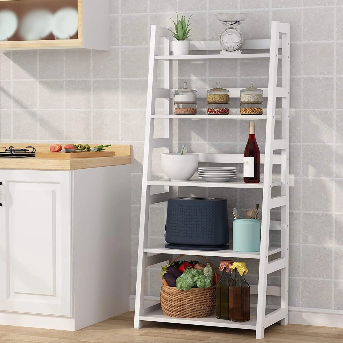 Tribesigns 5-Tier Bookshelf Modern Bookcase, 5 Shelves Ladder Shelf White