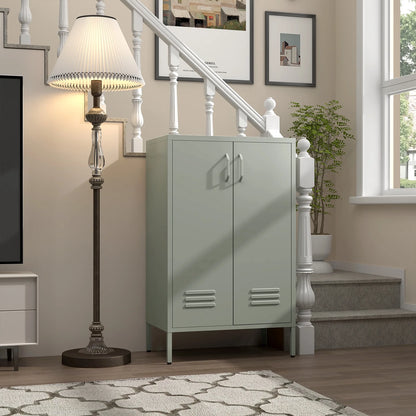 Marcree Green Metal Cabinet,2 Door Accent Cabinet,Metal Locker Cabinet with Legs,Sideboard Cabinet with Adjustable Shelves,Locker Storage Cabinet for Living Room,Entryway