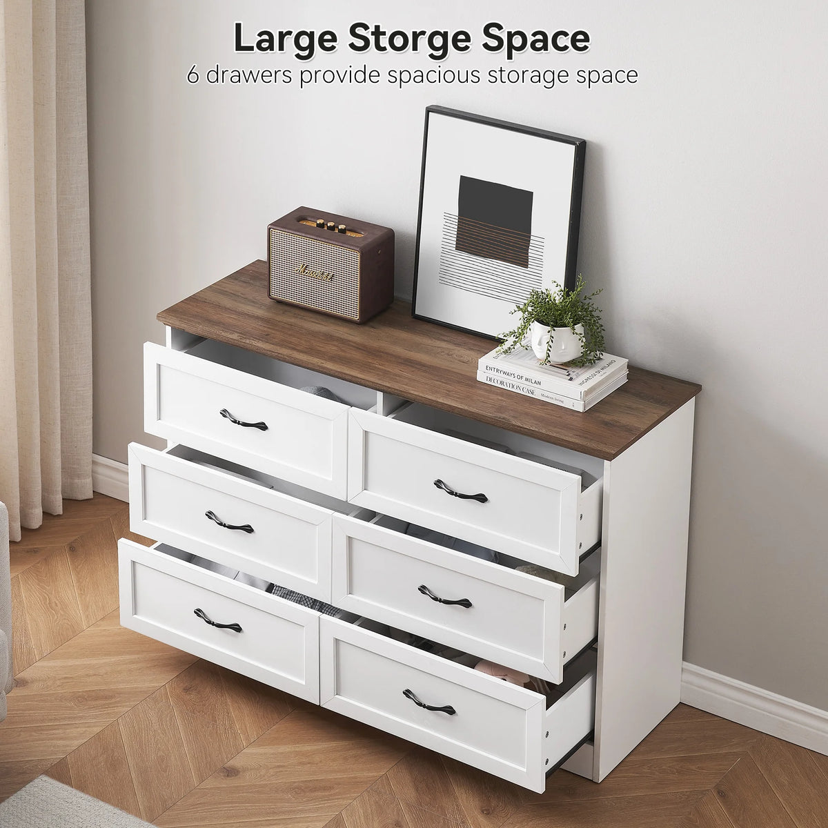 Luku Modern 5 Drawers Dresser, Chest of Drawers Closet Organizers and Storage Clothes, White