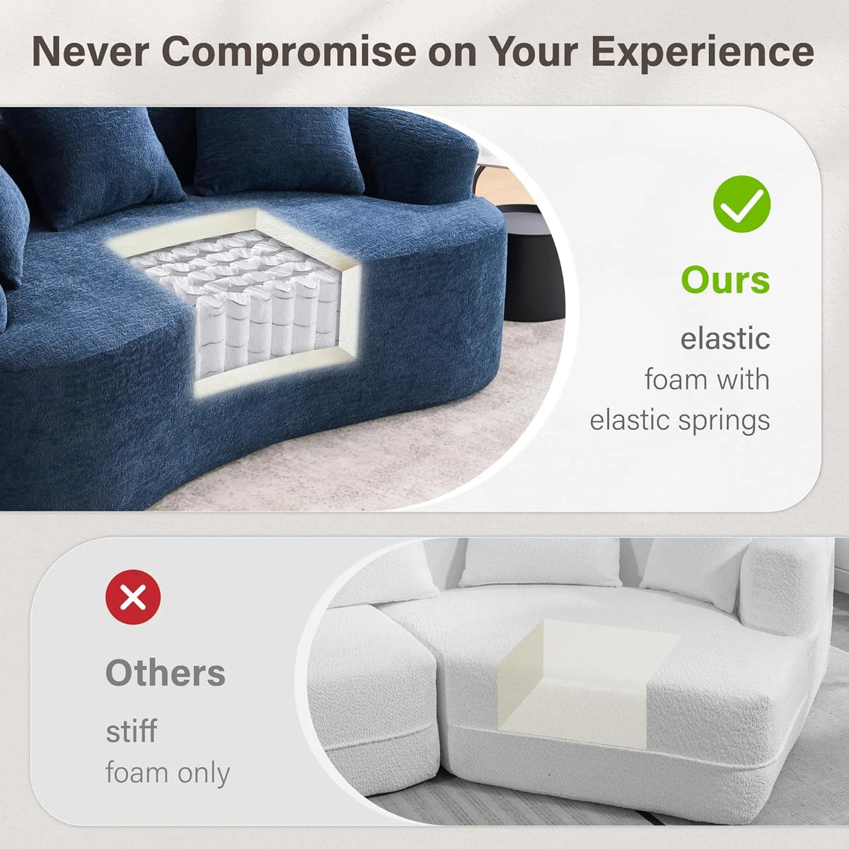 Loveseat Sectional Sofa for Living Room, 65’�?Modern Luxury Plush Chenille Extra Deep Seat Curved Cloud Floor Couch with 3 Throw Pillows for Small Spaces, No Assembly Needed, Sapphire Blue