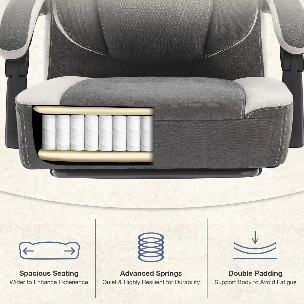 JONPONY Big and Tall Office Chair 400lbs, Executive Reclining Office Chairs with Footrest, High Back Home Office Chair Thick Padded Armrests, Ergonomic Adjustable Lumbar Support, PinkWhite