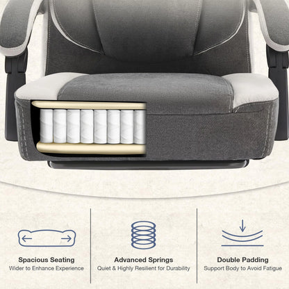 JONPONY Big and Tall Office Chair 400lbs, Executive Reclining Office Chairs with Footrest, High Back Home Office Chair Thick Padded Armrests, Ergonomic Adjustable Lumbar Support, PinkWhite