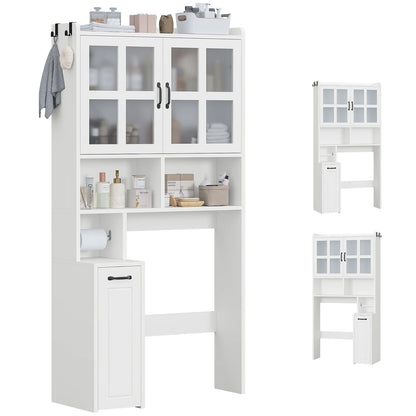 Frhnenha Over The Toilet Storage Cabinet with Pulley, Bathroom Storage Cabinet, with Adjustable Shelf and Open Shelf for Bathroom, Restroom, Laundry, White