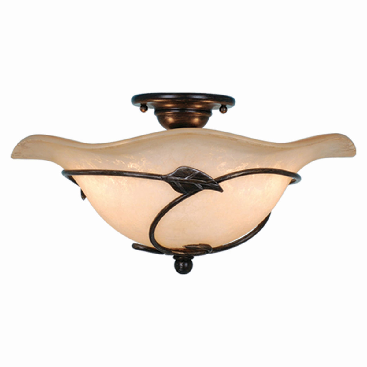 Vaxcel Vine 15-in W Black Rustic Semi Flush Mount Ceiling Light Amber Glass