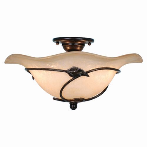 Vaxcel Vine 15-in W Black Rustic Semi Flush Mount Ceiling Light Amber Glass