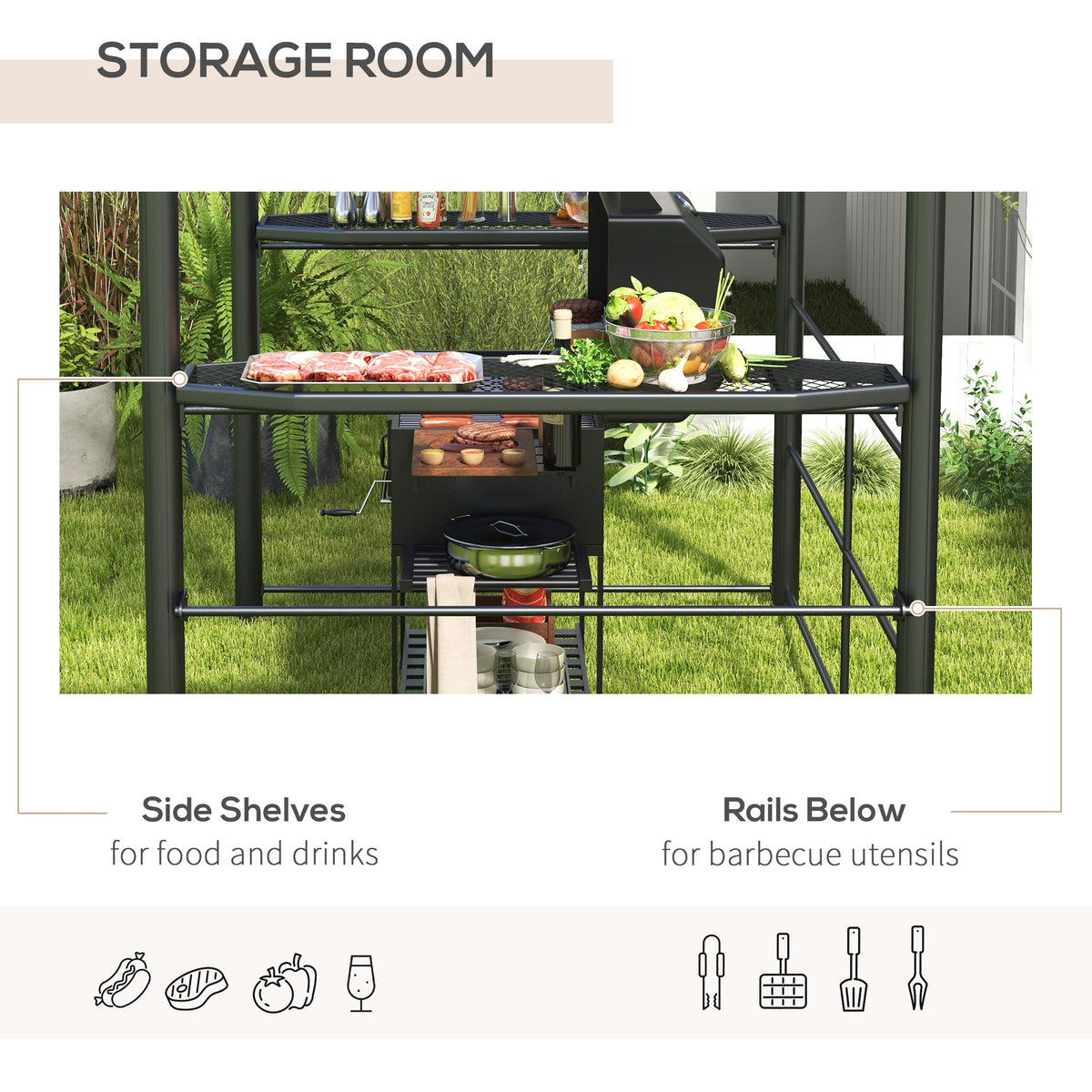 Outsunny 8' x 5' Grill Gazebo Shelter with Vented PC Roof, Side Shleves