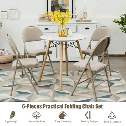 GVN 6 Pack Folding Chairs Portable Padded Office Kitchen Dining Chairs-Beige, Dining Room Chairs, Lounge Chair for Kitchen, Dining, Bedroom, Living