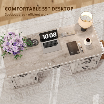 Whalefall 55 in Farmhouse Executive Desk with File Drawer for Adult Home Office, White