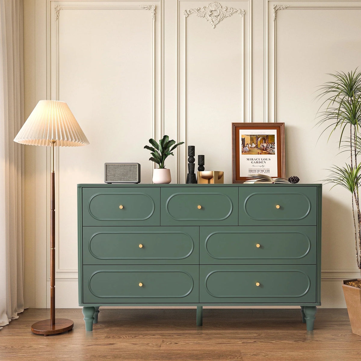 YOCWO 3 Drawer Nightstand, Classic Chest of Drawers with Arc Edge, Walnut