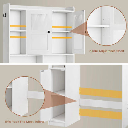 Over The Toilet Storage Cabinet with 3 Doors, Farmhouse Space Saver for Bathroom Organizer with Paper Holder, 10 Shelves and Hooks, 7-Tier Over Washing Machine Cabinet for Laundry, Bathroom, Natural