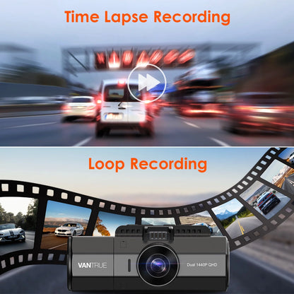 Vantrue Front and Interior (Cabin)1440P+1440P 30FPS Dual Dash Cam for Uber, Single Car Camera Mode up to 4K (2160P) with GPS Mount, WDR, G-sensor, 24/7 Parking Mode, Loop Recording, G-sensor (N2S W��