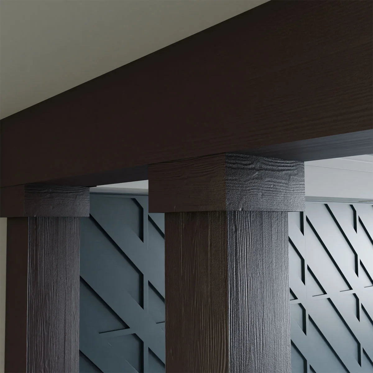 Ekena Millwork 18"W x 5'H Hand Hewn Endurathane Faux Wood Non-Tapered Square Column Wrap with Standard Capital & Base
