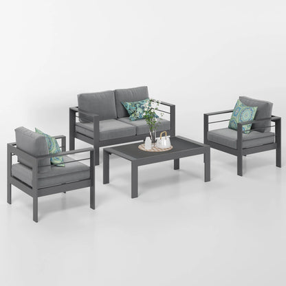 CozyHom 5 Pcs Outdoor Patio Aluminum Furniture Sofa Sets, Outside Patio Conversation Couch Sets With Table&Cushions for Garden Porch, Gray