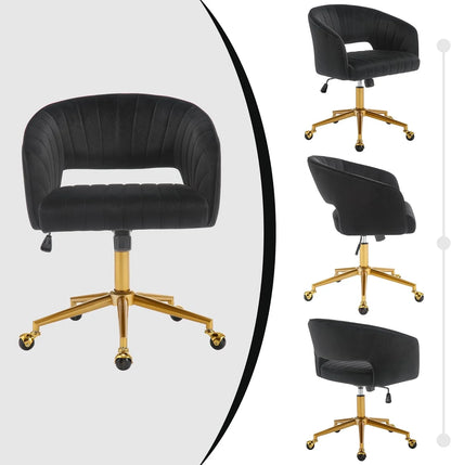 Westice Home Office Desk Chairs, Velvet Task Chair, Height Adjustable Swivel Vanity Chair with Golden Base for Vanity Study, Living Room Computer Room, Beige
