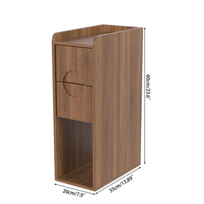 Narrow Nightstand Set of 2 with Drawers, Fluted Slim Side End Table with Storage for Small Spaces