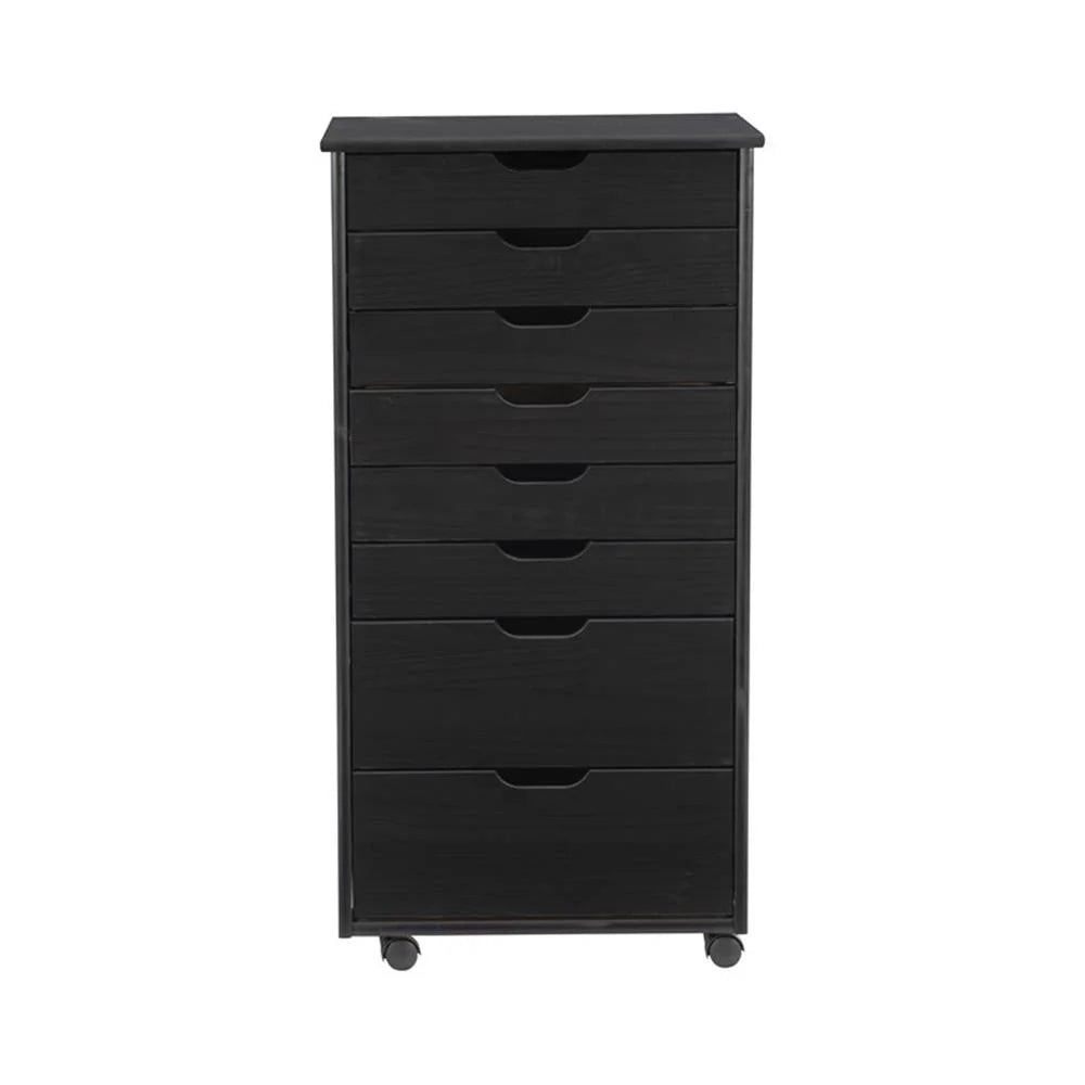 Linon Callie Eight Drawer Rolling Storage Cart in Natural Stained Wood