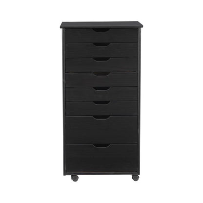 Linon Callie Eight Drawer Rolling Storage Cart in Natural Stained Wood