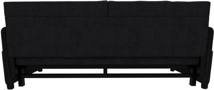 Tabaray 63.8" Futon Sofa Bed Queen Size, Pull Out Bed, 3-in-1 Convertible Sleeper Sofa with Side Pocket, Modern Plush Velvet Futon Couch for Living Room, Small Space, Apartment, Bedroom, Black