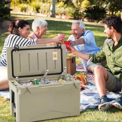 Costway 50 QT Rotomolded Cooler Portable Ice Chest Ice Retention for 5-7 Days Tan