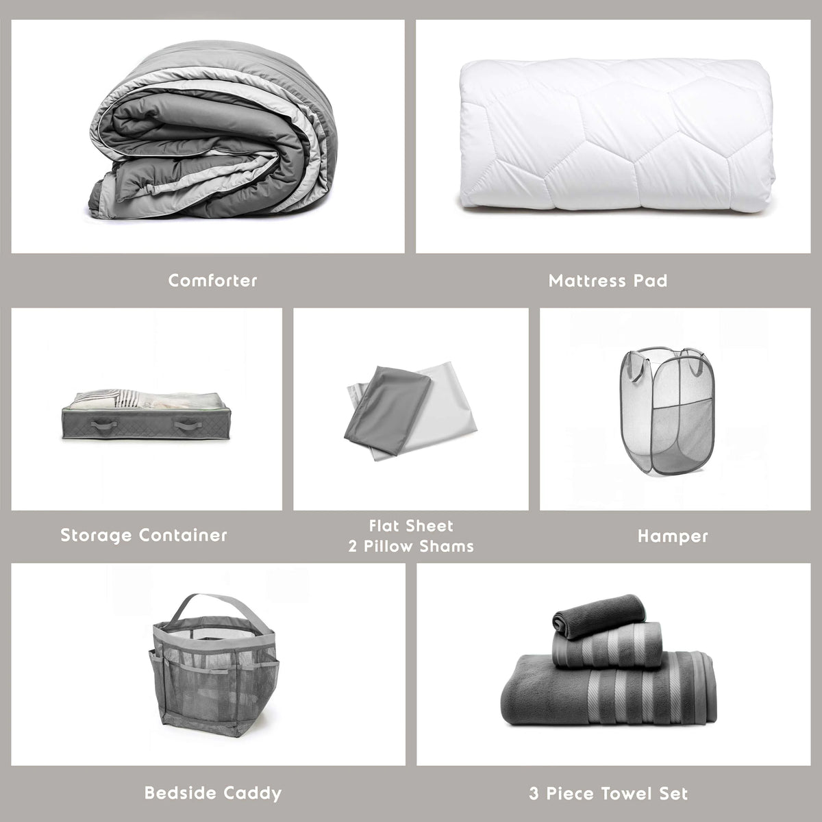 Ravure College Dorm Room Essentials Complete Set, Twin XL Comforter Set, Dorm Bedding, Twin Xl Bed In a Bag Comforter Set with All Dorm Accessories and Bedding, Grey