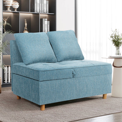 SEJOV 4-in-1 Convertible Sleeper Chair Bed, Linen Sofa Bed for Small Space, Futon Sofa with 2 Throw Pillows for Living Room, Single Recliner with 5 Adjustable Backrest for Bedroom Apartment, Brown