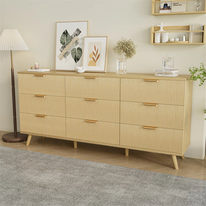 Yeahumalia Boho Fluted 9 Drawers Dresser, Wooden Chests of Drawers for Bedroom, Living Room, Entryway, Nature Wood Color