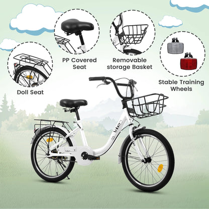 20 Inch Kids Bike for Boys Girls, 1 Speed Children Bicycle with Basket, Rear Seat, Chain Guard, Coaster Brake and V-Brake, Steel Frame Kids Bike for Ages 6-12 Years Old Birthday Gift, Purple