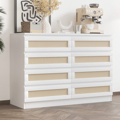 Jojoka 6-Drawers Rattan Dresser for Bedroom Chest of Drawers, TV Stand for 55" TV, Wood Top Storage Organizer Cabinet for Living Room, Entryway, Hallway, Natural