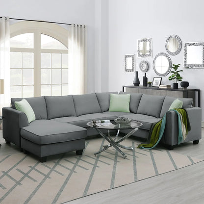 Harper & Bright Designs Modular Sectional Sofa with Ottoman Couch L Shape Corner Sofa Sets 7 Seats Fabric Couch for Living Room, Black, 112 * 87 inch