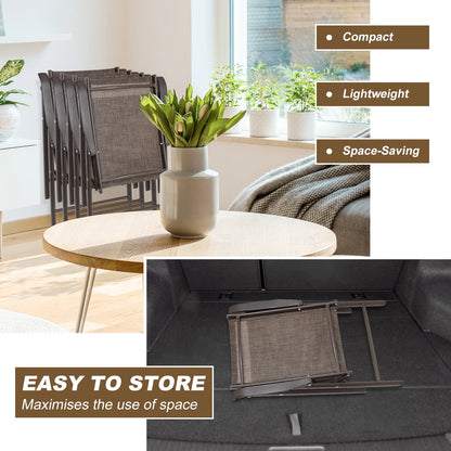 Aoodor Folding Patio Chairs for Indoor and Outdoor 4 Sets-Brown